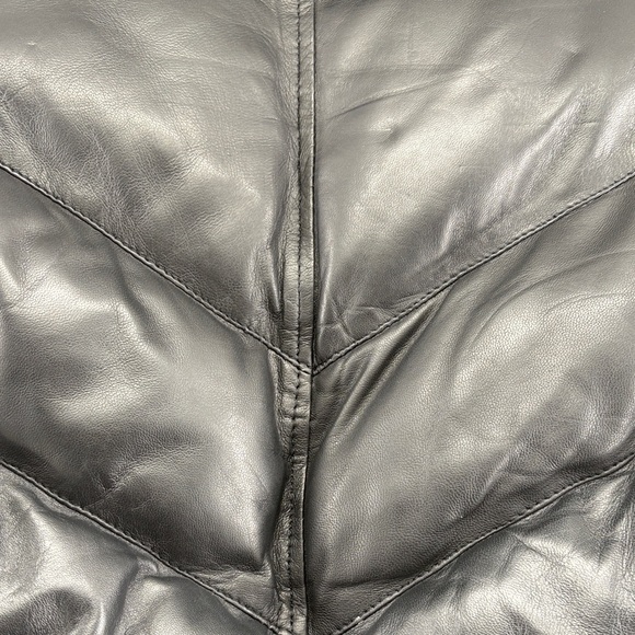 Black Leather Puffer Jacket with Fur Collar 3XL - Picture 16 of 16